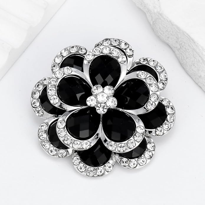 Rhinestone Flower Brooch for Women Vintage Style Black White Crystal Flower Brooch Pin Sparkling Bridal Wedding Crystal Pin Elegant Clothing Hat Bag Accessories Christmas Birthday Party Wedding Costume Jewelry