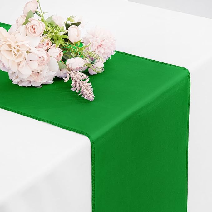 5 Pack Emerald Satin Table Runner 12 x 108 Inch Long Table Runner for Wedding,Birthday Party and Banquet Decoration,Silk Satin Fabric Spring Party Chair Sashes