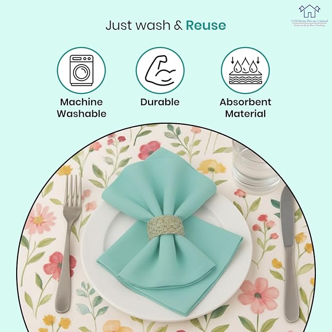 LFH Home Cotton Rich Metered Napkins for Dining Table Set of 12, Elegant Cloth Napkins for Wedding Party or Everyday Use Machine Washable Durable Reusable and Soft for Hosting 18x18 Inch - Aqua