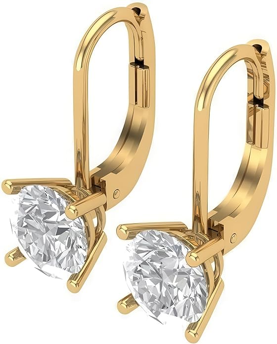 14K White Gold Moissanite Earrings Men & Women, Solid Gold Simulated Diamond and Lab Diamonds Studs for Men & Women, 1ct - 2ct Round, Princess, Heart, Halo Cut, Dangle, Lever or Screw Back Earrings, VVS1, D Color, Pink or Blue - Luxury Gift Box