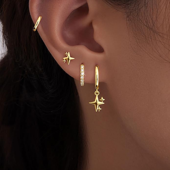 Small Gold Huggie Hoop Earrings Set for Women Men Hypoallergenic 14K Plated Stack Cartilage Earrings, Multiple Piercing Lightweight Mini Thin Cute Dainty Trendy Jewelry Set Christmas Gifts for Women