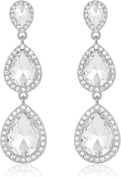Vintage Rhinestone Teardrop Dangle Earrings Long Dangling Drop Earrings Crystal Chandelier Earrings for Women Wedding Bridal Prom