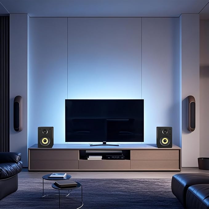 SW206 4” HiFi Bookshelf Speakers with Studio Mode, 80W Active, Bluetooth 5.4/Optical/Coaxial/TRS/Aux/24bit DAC USB, for Turntable TV PC Desktop, MDF Cabinet, Remote Control, Black