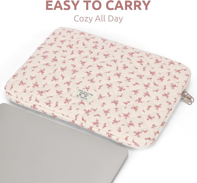 Puffy Laptop Sleeve 13-15.6 Inch Cute Quilted Laptop Protective Case Padded Floral Computer Sleeve for MacBook (A-Pink, 11 Inch)