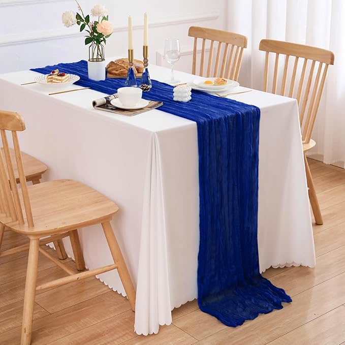 10 Pack Royal Blue Table Runner 120 Inch Cheesecloth Table Runner 10FT Boho Gauze Table Runner Long Cheese Cloth Table Runner Semi Sheer Runners for Wedding Bridal Baby Shower Party