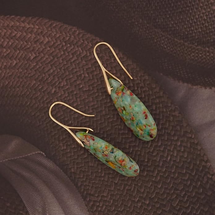 Natural Healing Stone Fishhoop Dangle Drop Earrings Statement Gold silver earrings