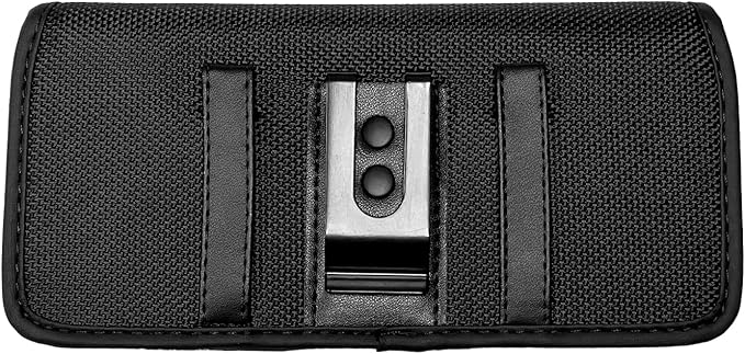 Nylon Cellphone Holster for Samsung Galaxy A32 A33 A53 A54, S22+, S23 FE, iPhone 11 Pro Max, XS Max, TCL ION X ION V - Horizontal Case Canvas Waist Carrying Pouch with Belt Clip/Loops, Black