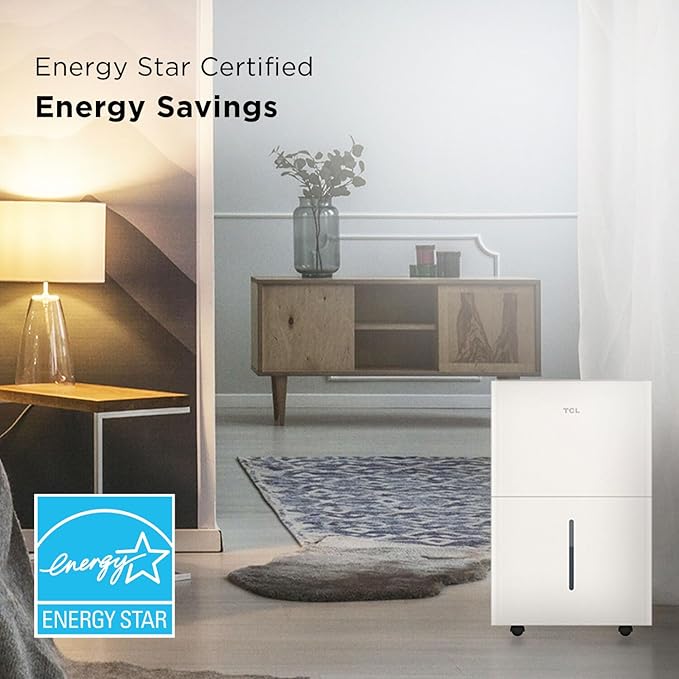 TCL 4500 Sq. Ft. 50-Pint Smart Dehumidifier, Energy Star 2024, Ideal for Whole House, Including Basements, Bedrooms, Bathrooms, Attics & Garages, Compatible with Alexa/Google Assistant