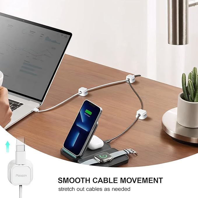 6 Pack Magnetic Cable Clip Organizer Cord Holder, Picozon Adhesive Cable Management, Wire Phone USB Charger Cable Holder, Keeper Organizer for Office Home Desktop Table - White