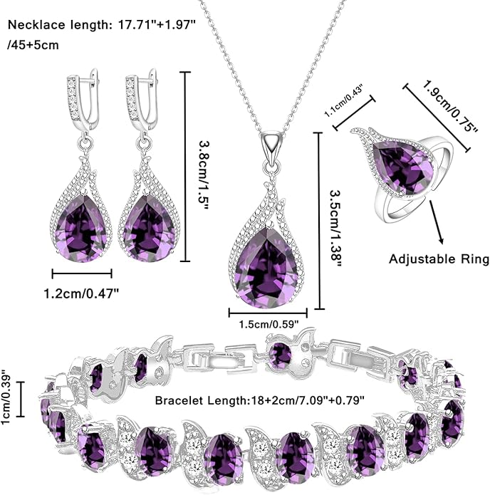 LMXXVJ Jewelry Set for Women,Teardrop Cubic Zirconia Necklace Earrings Adjustable Ring Bracelet Jewelry Set Formal Jewelry Gift
