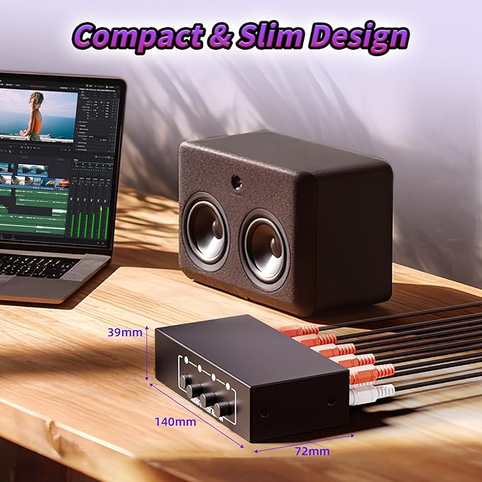 3.5mm Aux + RCA L/R Audio Switch Box 4 in 1 Out Bidirectional, BolAAzuL Stereo Audio Switcher Selector 4X1 Passive a/b Analog Audio Selector No Power Need