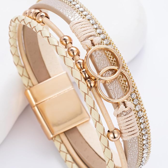 FANCY SHINY Boho Leather Wrap Bracelet Stackable Infinity Chunky Cuff Bracelets Western Hippie Outfits Jewelry Valentine Gifts for Women