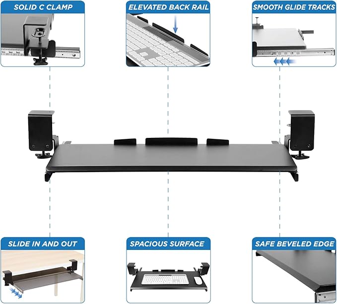 Mount-It! Clamp Keyboard Tray - Ergonomic Under Desk Pull Out Keyboard and Mouse Platform with No-Drill Easy Installation - Slides Under Desk Increase Space - 27 Inch Wide