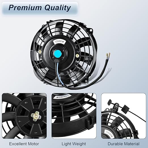 MuHize 7 Inch Slim Radiator Fan - 12V 80W 800 CFM High Performance Cooling Fan Kit with Mount for Universal Vehicles(Black, Pack of 2)