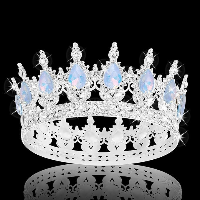 Queen Crown Rhinestone Wedding Crowns and Tiaras for Women Costume Party Hair Accessories Princess Birthday Crown Crystal Bridal Crown (Silver Fantasy Light Blue Crown)