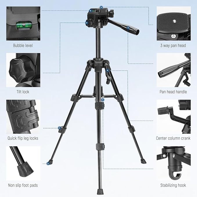 NEEWER Entry Level Version Mini Desk Phone Tripod Compatible with iPhone for Video Recording, Small Compact Table Top DSLR Camera Camcorder Webcam Stand, 3 Way Pan Tilt Head & Cell Phone Holder, TP52