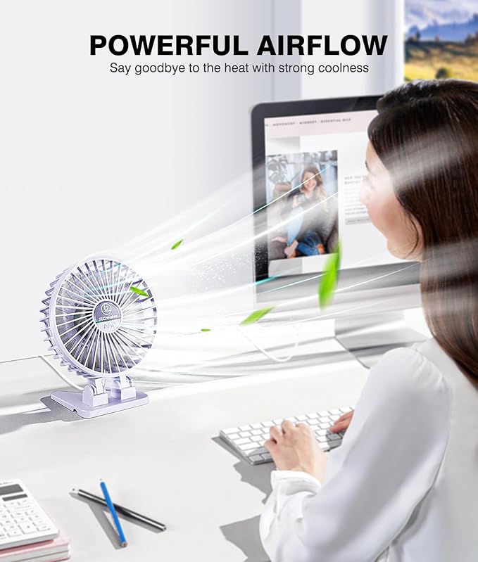 JZCreater USB Desk Fan, Mini Fan Portable, 3 Speeds Desktop Table Cooling Fan, Plug in Power Fan, Rotation Strong Wind, Quiet Personal Small Fan for Home Desktop Office Travel Bedroom, Purple