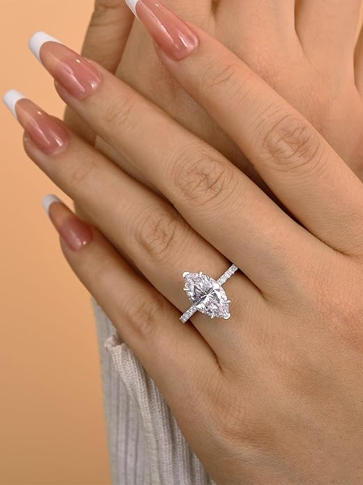 3.5CT Marquise Cut Engagement Ring, AAAAA Grade Cubic Zirconia Promise Ring for Women, S925 Silver Bridal Wedding Jewelry