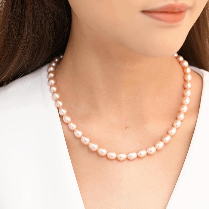 Pearl Necklace for Women, AAA+ Freshwater Cultured Pearl Strand,18 Inch with Sterling Silver Clasp, Elegant Pearls Classic Jewelry Gift for Mother's Day | Christmas | Wedding | Anniversary for Mother Wife Daughter