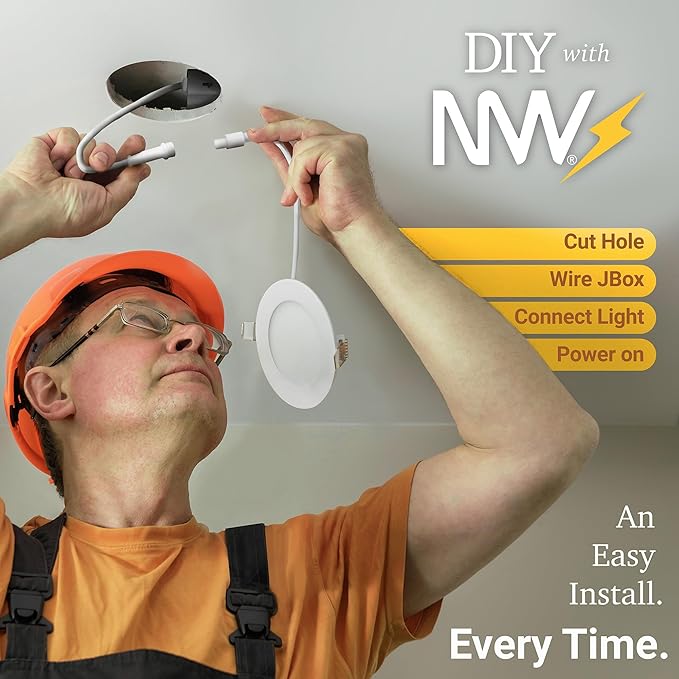 NUWATT 12 Pack 2 Hour Fire Rated 3 Inch Square LED Recessed Lighting, 27K/30K/35K/40K/50K Selectable, 550LM Dimmable, IC Rated, Wet Rated, 3" LED Wafer Lights, No Fire Rated Light Covers Needed