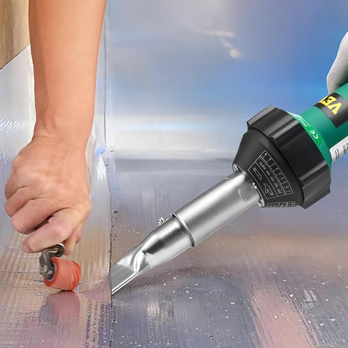 VEVOR Hot Air Plastic Welder, 1600W Hot Air Torch Pistol, 122-1112℉ PVC TPO Vinyl Heat Gun Welding Torch, Plastic Roofing Welding Kit with 9 Accessories- 4 Nozzles & 4 Seam Rollers for PP/PE/PVC Sheet