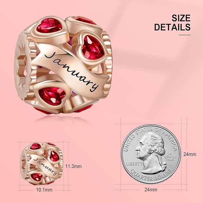NINGAN Birthstone Charms 925 Sterling Silver Love Heart Openwork Bead for Charm Bracelets and Necklaces with 5A Cubic Zirconia, Birthday Mothers Day Jewelry Gifts Women