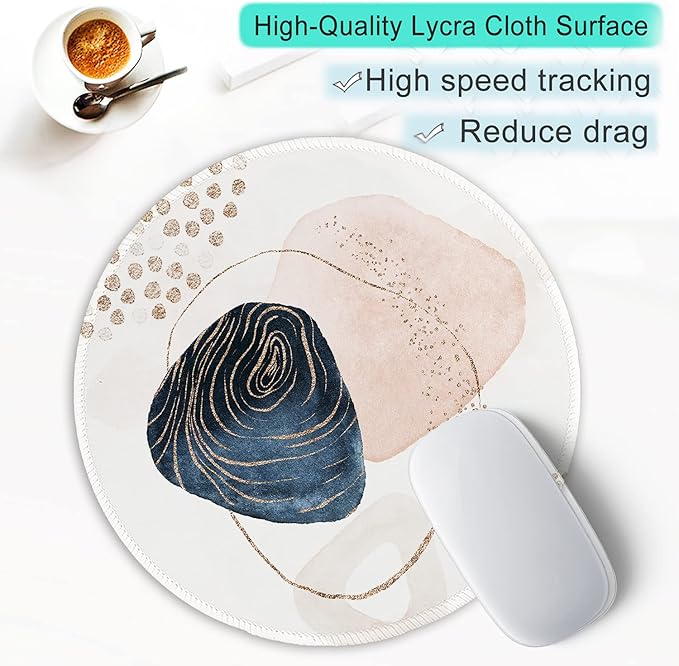 ITNRSIIET Round Mouse Pad with Stitched Edge Premium-Textured Waterproof Non-Slip Rubber Base Desktop Protection Mat Diameter 8.7 inches, Aesthetic Boho