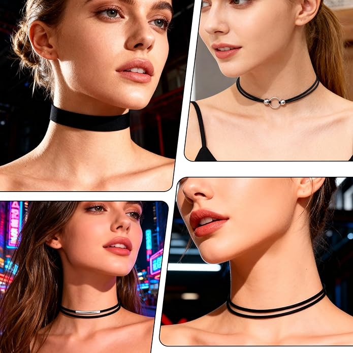 6 PCS Black Choker Necklace, Adjustable Black Velvet Choker Multiple Styles Velvet Chokers Necklaces Stylish Layered Velvets Collar Necklace for Women Daily Party Festival Gifts Decoration