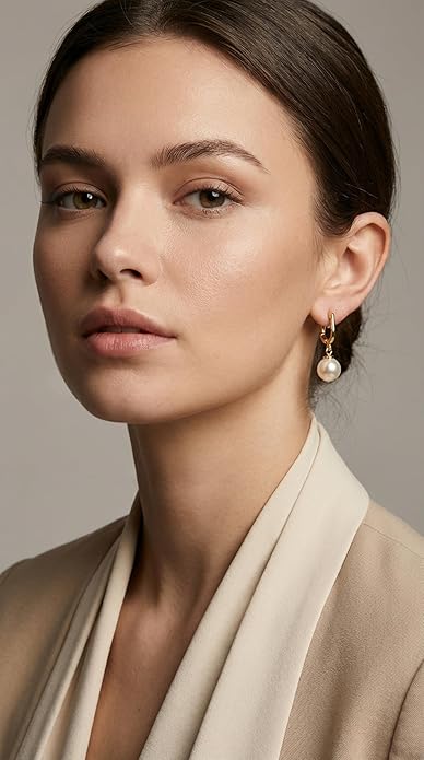 FAN&LOUIS Pearl Clip On Earrings for Women，24K Gold Plated Hypoallergenic Pearl Dangle Drop Women's Non-Pierced Painless Clip-On Earrings