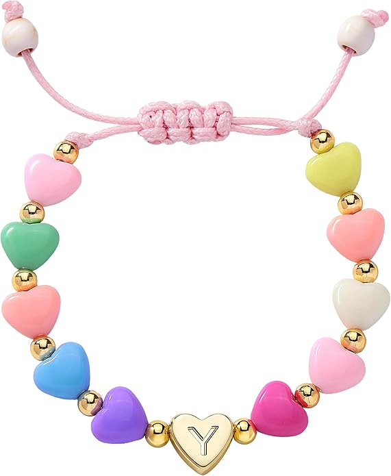 Valentines Day Gifts for Kids Women Girls, Initial Heart Bracelets for Teen Girls Young Women Bulk, Cute Preppy Letter A-Z Charm Bracelet, Personalized Happy 3-18 Year Old Birthday Gifts for Daughter, Lover, Sisters, Toddler