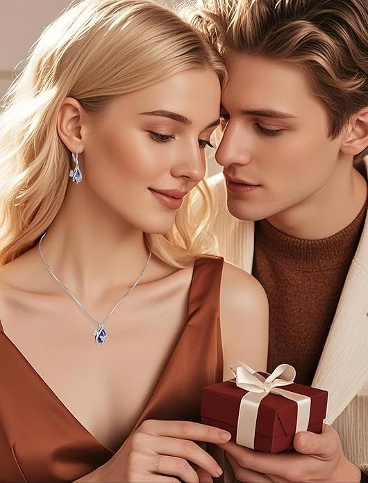 Butterfly Jewelry Sets for Women 925 Sterling Silver Birthstone Tanzanite Earrings and Necklace Set