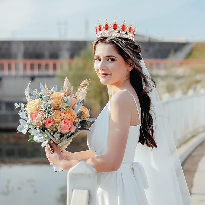 Red Queen Crown for Women Crystal Tiara for Girl Rhinestone Wedding Headband for Bride Hair Accessories for Costume Birthday Party Prom Gifts