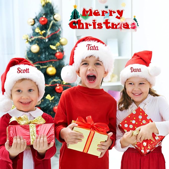 Ulico Custom Christmas Hat, Personalized Santa Hat Embroidered with Name for Kids Adults，Xmas Holiday Christmas New Year
