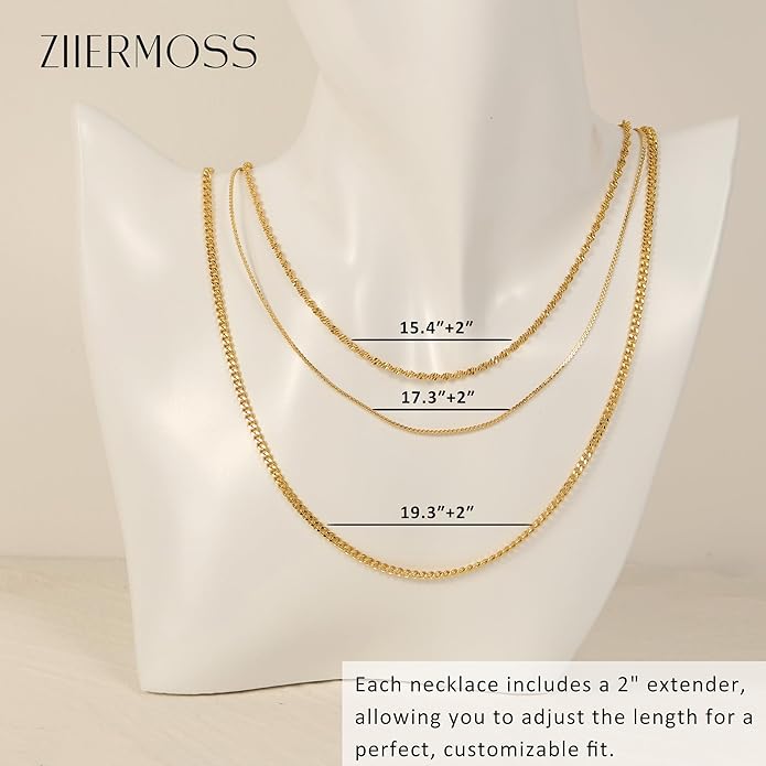3PCS Gold Necklaces for Women,Chunky Statement Gold Plated Necklace Stack Layered Sterling Silver Herringbone Chains for Women Dainty Trendy Silver Chains Stacked Jewelry Gifts