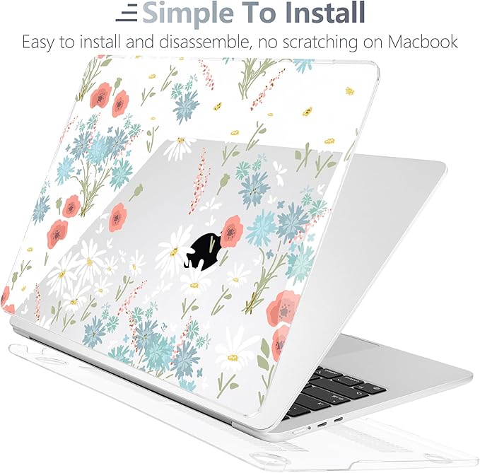 Batianda Premium Case for New MacBook Air 15 inch 2025 2024 2023 with M4 M3 M2 Chip, Floral Designed Protective Plastic Hardshell & Keyboard Cover & Screen Protector, Cute White Flower