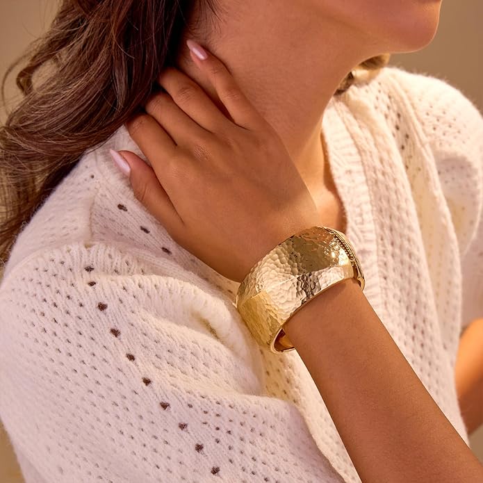 Statement Golden Matte Bracelet for women Minimalist Chunky Brushed Bangle Bracelet Vintage Thick Wide Cuff bracelet Gold Plated Open Cuff Geometric Bracelet
