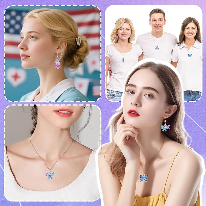 MARFOREVER 40 Pcs/20 Pairs Suicide Awareness Charms, Suicide Prevention Charms Teal Purple Ribbon Pendant for Bracelet Necklace Earrings Making Accessories