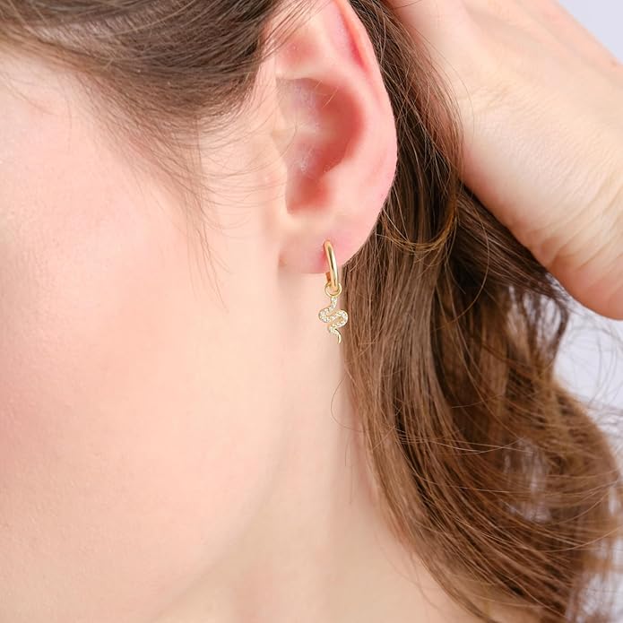 14K Yellow Gold Vermeil Earrings for Women, Hypoallergenic 925 Sterling Silver Minimalist Dainty Jewelry, CZ Accent Stud Hoop & Dangle Earrings, Gift for Her