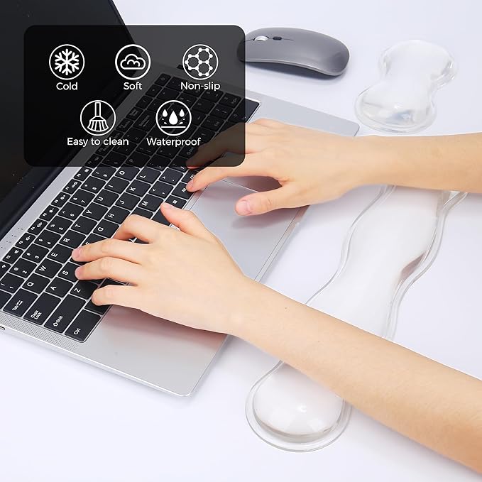 Gel Wrist Rest for Keyboard and Mouse, Wrist Rest for Keyboard, Mouse Wrist Support, Pain Relief, Cool Touch, Non-Skid, Keyboard Wrist pad