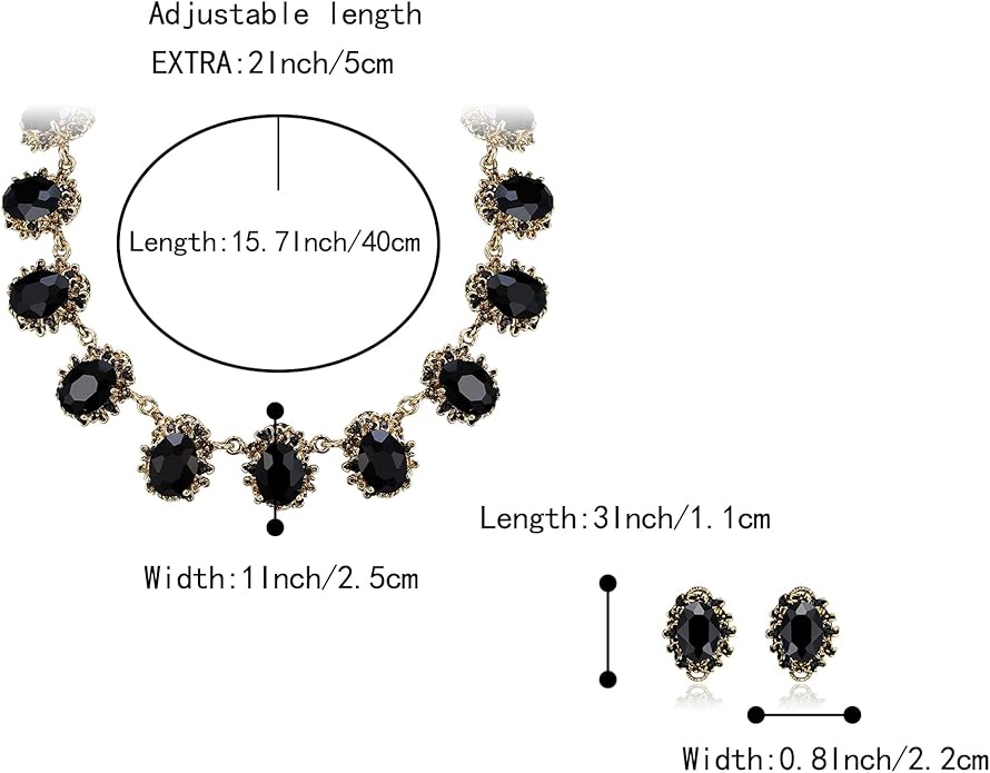 BriLove Victorian Style Statement Necklace Pierced Earrings Jewelry Set for Women Crystal Floral Cameo Inspired Oval Jewellery for Party Prom