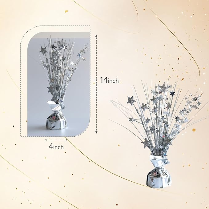 12 Pack Metallic Sliver Foil Spray Centerpieces Stars Brust Table Centerpieces for Wedding Birthday Anniversary Holiday Party Decor, Metallic Star Balloon Wights for Party, Decor for Party