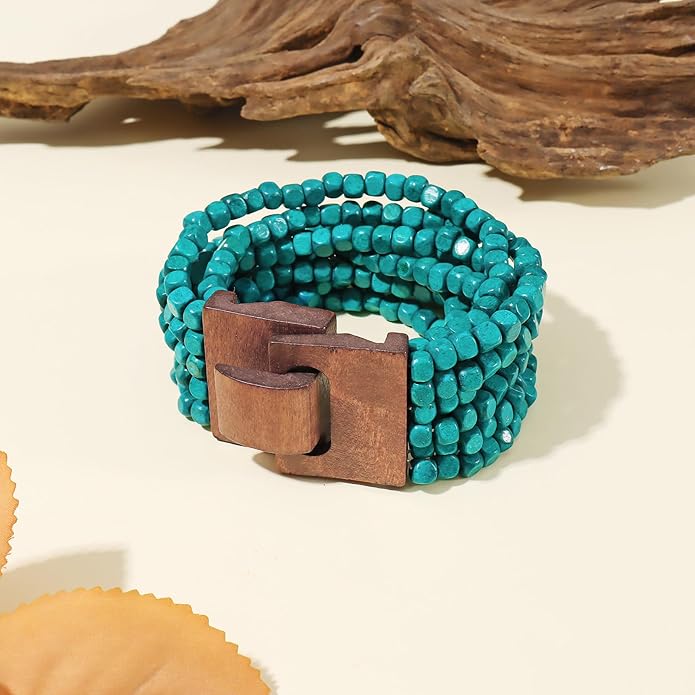 Coiris Boho Bangle Bracelets for Women Wooden Beaded Bracelets Chunky Bohemian Beach Bracelets Jewelry for Women