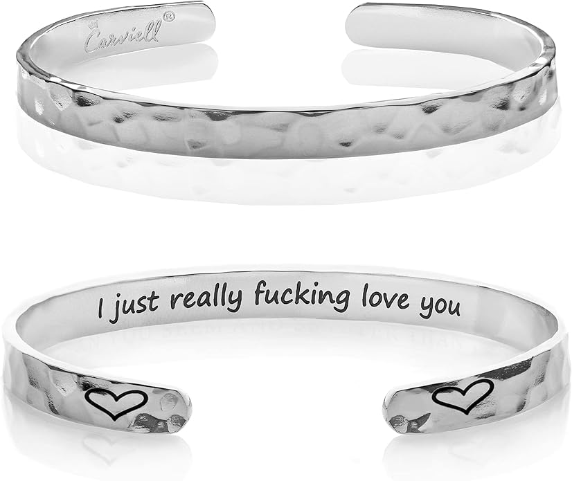 Carviell Engraved Cuff Bracelets for Women – Inspirational, Friendship, Love, Mom, Daughter, Sister, Christian, Graduation, Memorial & Wedding Gifts – 80+ Phrases – Stainless Steel, Gift-Ready