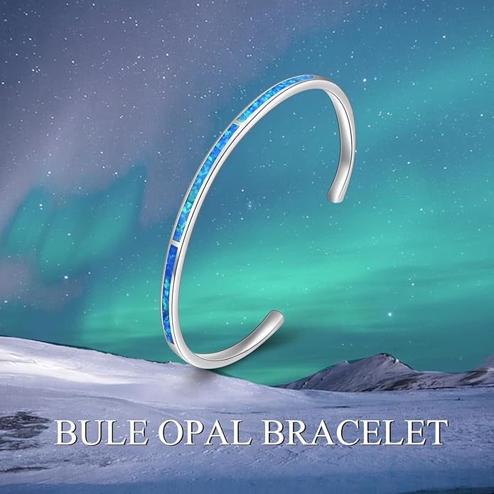 WINNICACA Bracelet for Women Opal Bracelet 925 Sterling Silver Opal Cuff Bangle Bracelets Inspirational Fine Jewelry Gifts for Women Her Wife Mom Daughter Anniversary Birthday Gifts Ideas