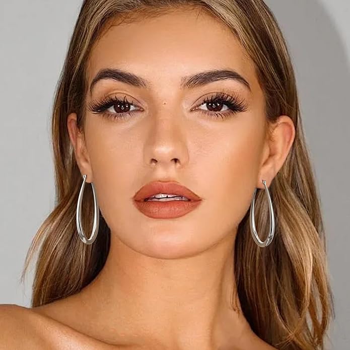 Gacimy Chunky Hoop Earrings for Women, 14K Gold Plated Oval Hoop Earrings with 925 Sterling Silver Post