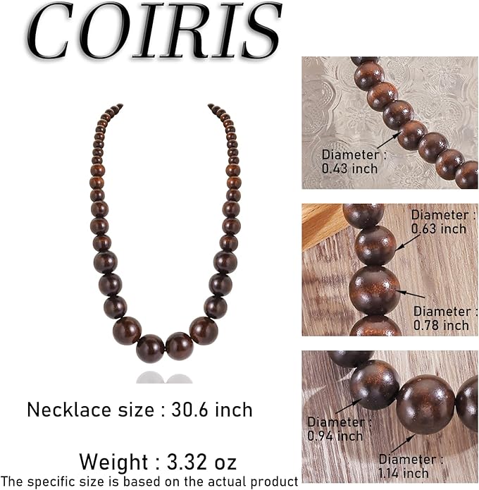 Coiris Layer Chunky Wood Beaded Necklace Exaggerated Statement Bead Collar Necklace Bib Necklaces