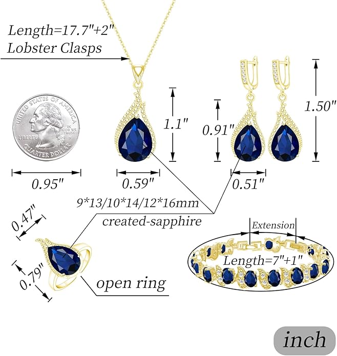 GZWHD Jewelry Set for Women CZ Earrings Necklace Ring Bracelet Set Prom Party Wedding Jewelry Gift for Mother Friend Wife