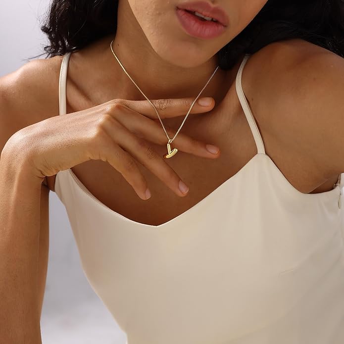 Bubble Gold Silver Letter Necklace Initial Necklaces for Women Trendy 14K Dainty Charm Pendant Name Necklace Personalized Jewelry Gift for Women Teen