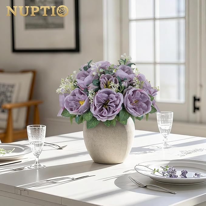 NUPTIO Artificial Flowers Ball Centerpieces: 10 Pcs 9.8 Inch Diameter Fake Kissing Rose Floral Balls for Wedding Party Bridal Shower Valentine Home - Purple Bouquet Arrangement Decorations for Table