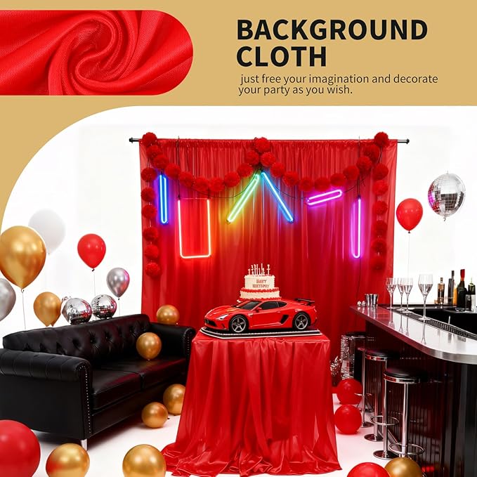 5x10FT Photo Stage Backdrop 2 Panels Curtains Drapes for Photography and Party(Red)